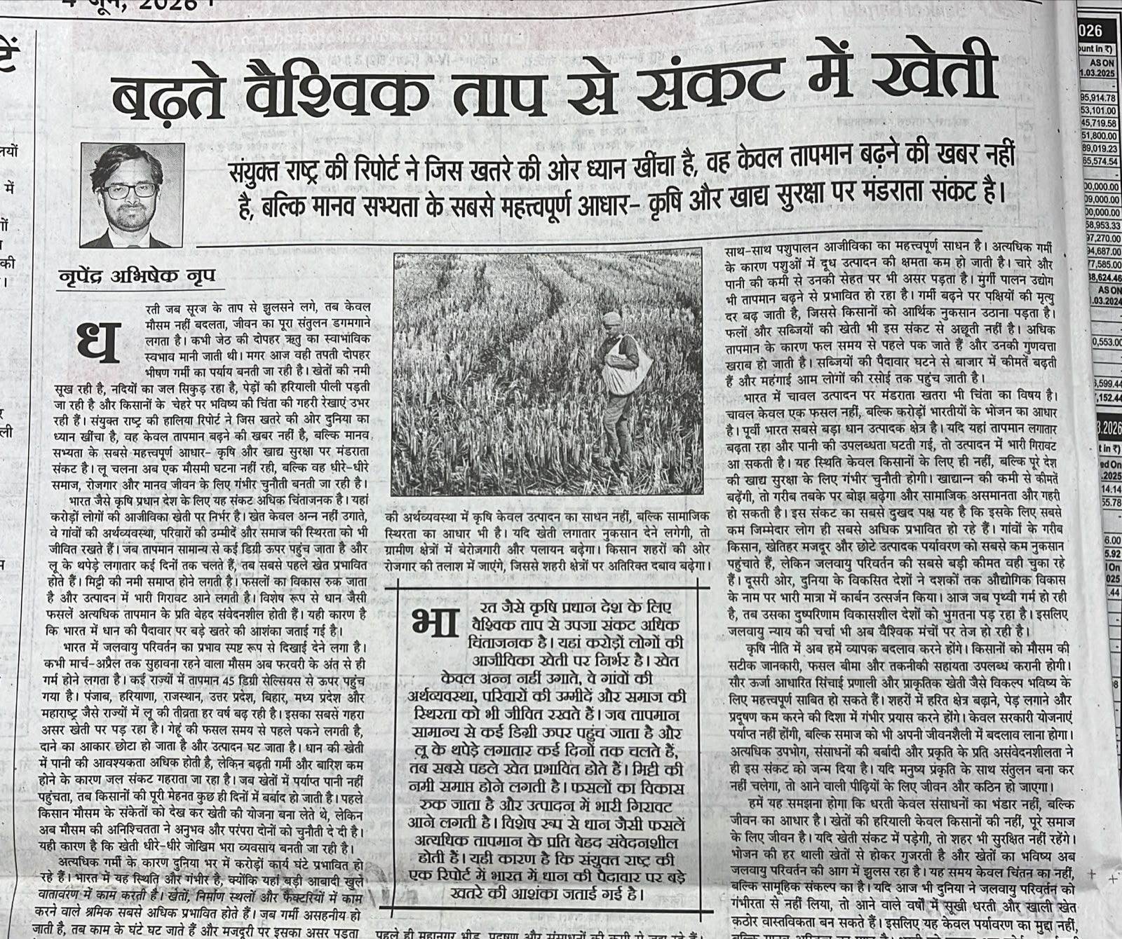 बढ़ते वैश्विक ताप से संकट में खेती